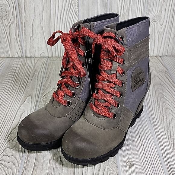 Sorel Lexie Wedge Quarry Grey Leather Boot Womens Size 5.5 NEW - Picture 11 of 13
